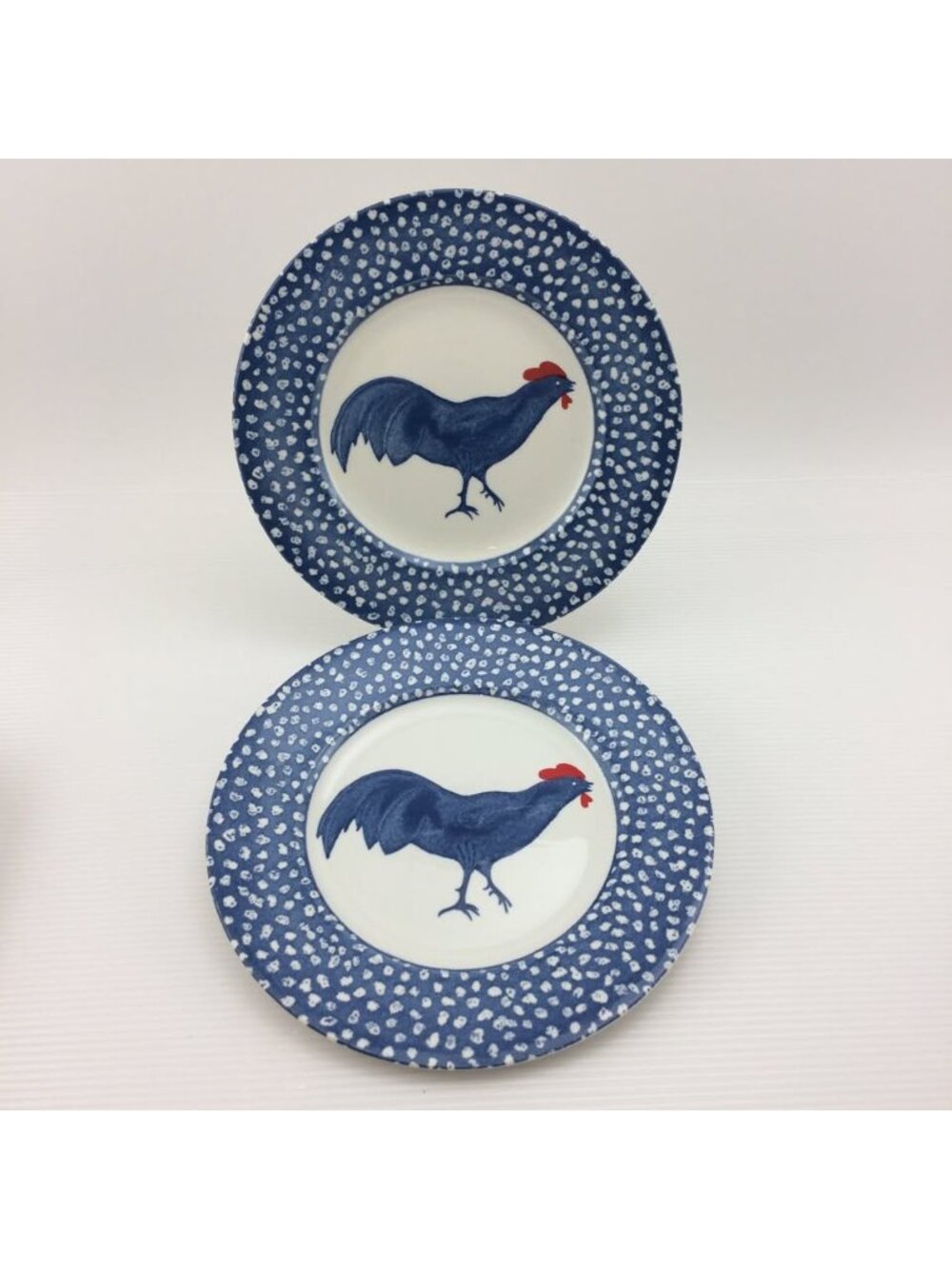 Vintage Burleigh Chanticleer Blue Rooster Bread Butter Plates Set 2 Cottagecore